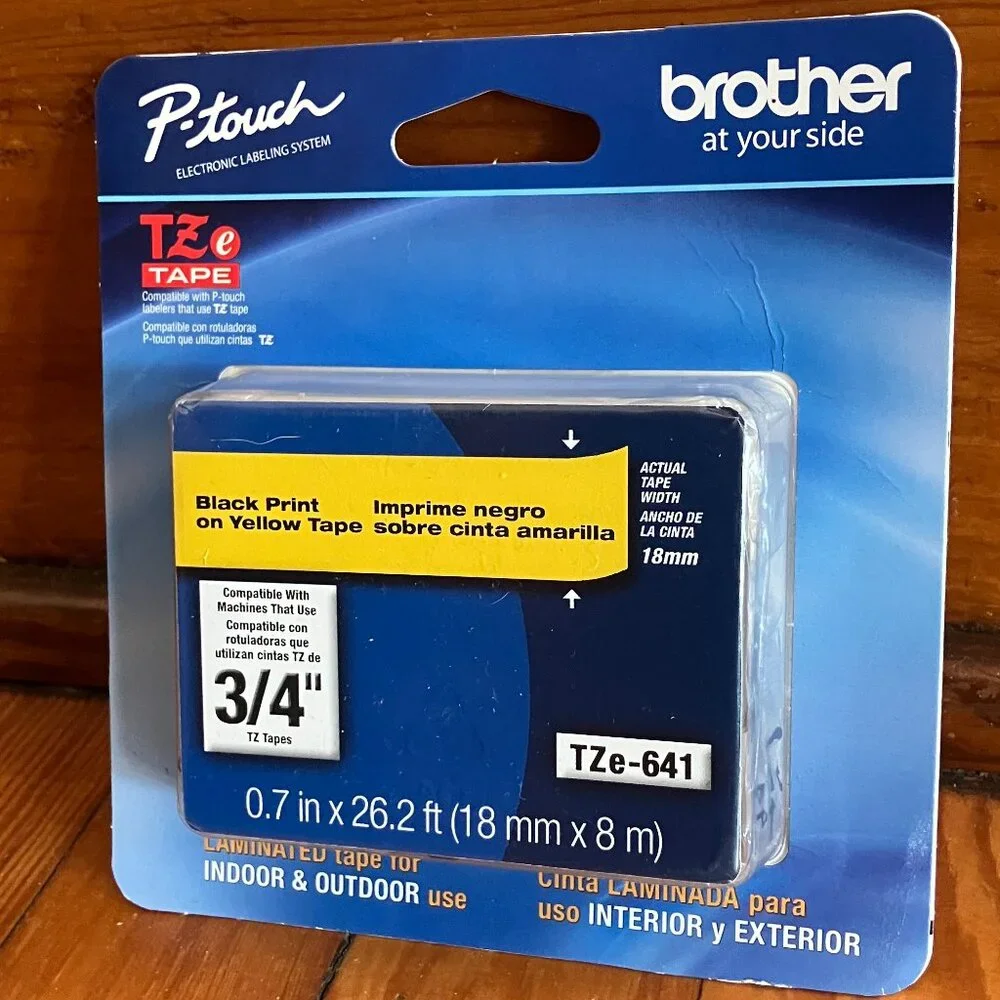 Brother P-Touch TZe-641 Label Tape | Black on Yellow | 3/4” (18mm) NEW